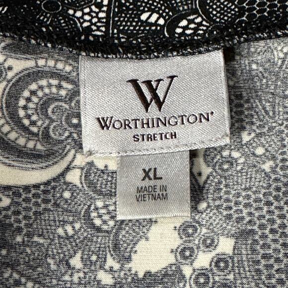 Worthington X-Large Top Geometric Scoop Neck Puff Cap Sleeves Stretch Pleated - Picture 7 of 8